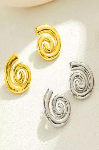 Rhodium plated waterproof spiral stud earrings