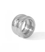 Rhodium plated waterproof  stainless steel double deck band ring