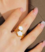 18k gold plated waterproof  anti tarnish white twin clover ring adjustable