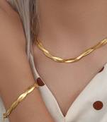 18k gold plated waterproof twisted chain necklace and bracelet set