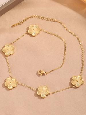 18k gold plated waterproof anti-tarnish clover floral necklace, bracelet, earring set 3