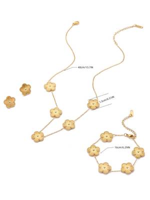 18k gold plated waterproof anti-tarnish clover floral necklace, bracelet, earring set 5