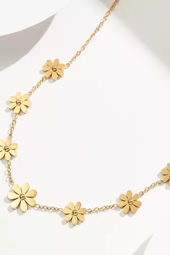 18k gold waterproof floral chain necklace with daisy charms