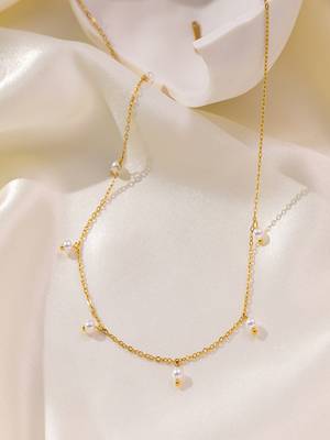 18k gold plated waterproof stainless steel anti tarnish pearl drop charm necklace 4