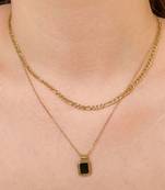 18k gold plated waterproof anti tarnish black stone rectangular pendant layered necklace