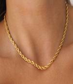 18k gold plated waterproof 3 mm rope chain necklace, adjustable and anti-tarnish