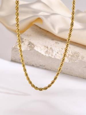 18k gold plated waterproof 3 mm rope chain necklace, adjustable and anti-tarnish 2