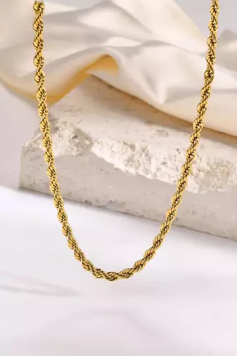 18k gold plated waterproof 3 mm rope chain necklace, adjustable and anti-tarnish