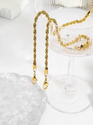 18k gold plated waterproof 3 mm rope chain necklace, adjustable and anti-tarnish 3