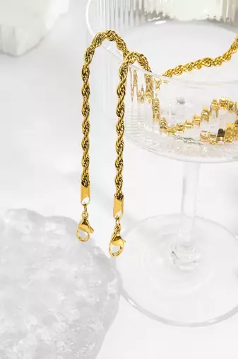 18k gold plated waterproof 3 mm rope chain necklace, adjustable and anti-tarnish