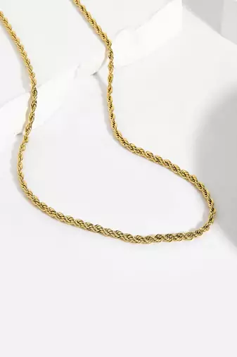 18k gold plated waterproof 3 mm rope chain necklace, adjustable and anti-tarnish