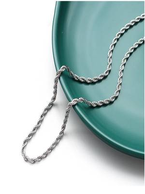 Rhodium plated waterproof 3mm rope chain necklace, adjustable and anti-tarnish 1
