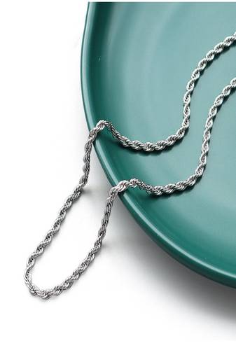 Rhodium plated waterproof 3mm rope chain necklace, adjustable and anti-tarnish