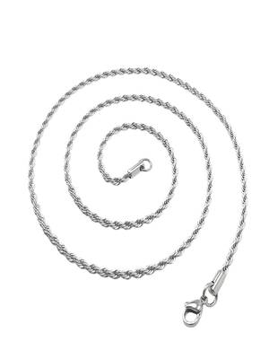 Rhodium plated waterproof 3mm rope chain necklace, adjustable and anti-tarnish 2