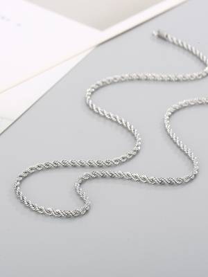 Rhodium plated waterproof 3mm rope chain necklace, adjustable and anti-tarnish 3