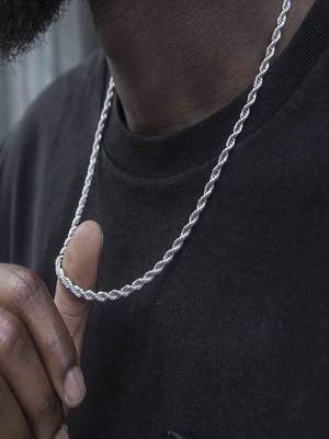 Rhodium plated waterproof 3mm rope chain necklace, adjustable and anti-tarnish 1