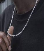 Rhodium plated waterproof 3mm rope chain necklace, adjustable and anti-tarnish