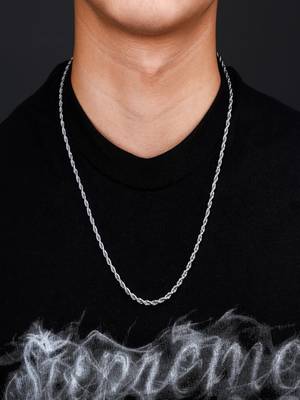 Rhodium plated waterproof 3mm rope chain necklace, adjustable and anti-tarnish 4