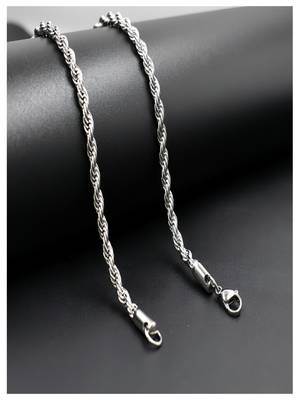 Rhodium plated waterproof 3mm rope chain necklace, adjustable and anti-tarnish 5