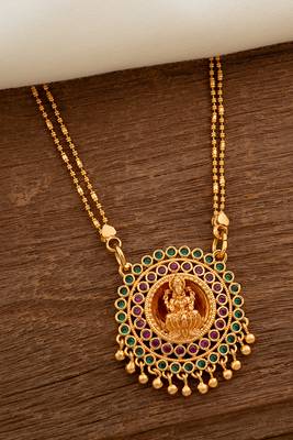 Golden 2 line MEDIUM length chain with laxmi pendant one gram gold 1
