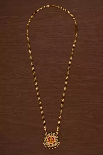 Golden 2 line MEDIUM length chain with laxmi pendant one gram gold
