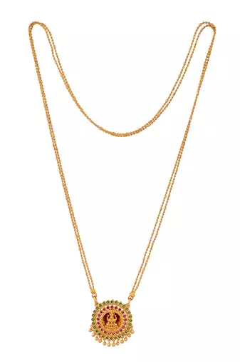 Golden 2 line MEDIUM length chain with laxmi pendant one gram gold