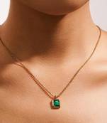 18k gold plated waterproof emerald green stone pendant necklace