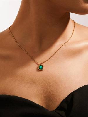 18k gold plated waterproof emerald green stone pendant necklace 2