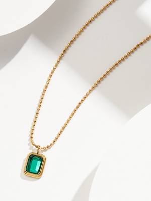 18k gold plated waterproof emerald green stone pendant necklace 4