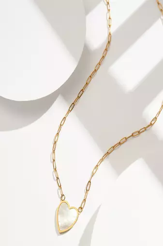 18k gold plated waterproof anti tarnish white heart pendant necklace