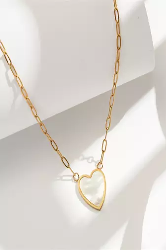 18k gold plated waterproof anti tarnish white heart pendant necklace