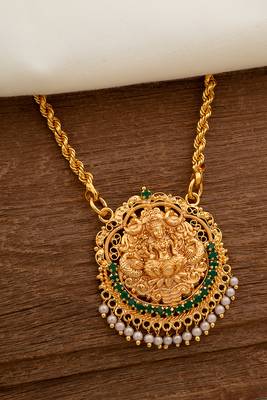 Golden rope chain with laxmi pendant medium length one gram gold 1