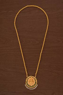 Golden rope chain with laxmi pendant medium length one gram gold 2