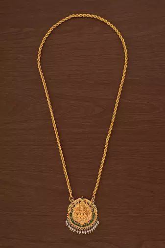 Golden rope chain with laxmi pendant medium length one gram gold