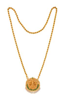 Golden rope chain with laxmi pendant medium length one gram gold 3