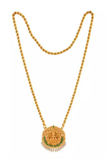 Golden rope chain with laxmi pendant medium length one gram gold