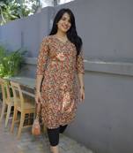 Women Red Beige Rayon Printed  A-line Kurti