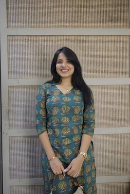Women Teal Blue Rayon Printed  A-line Kurti 3