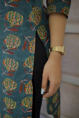 Women Teal Blue Rayon Printed  A-line Kurti 4