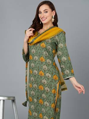 women green rayon blend abstract printed straight kurta trouser with dupatta 2