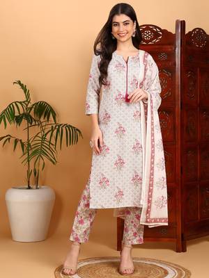 women off white rayon blend ethnic motifs printed straight kurta trouser with dupatta 1