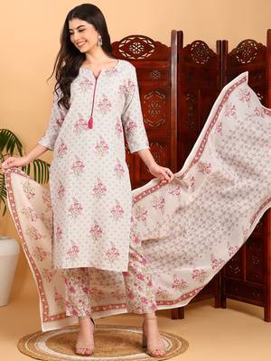 women off white rayon blend ethnic motifs printed straight kurta trouser with dupatta 3