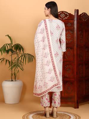 women off white rayon blend ethnic motifs printed straight kurta trouser with dupatta 4