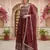 women brown poly georgette solid embroidered a-line kurta trouser with dupatta