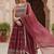 women brown poly georgette solid embroidered a-line kurta trouser with dupatta