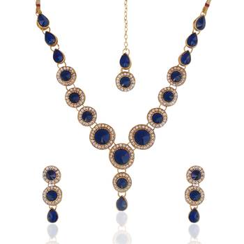 Ethnic Indian Jewelry Bollywood Blue Circle Stone Diamentes Necklace Set b152 1