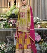 Mehendi embroidered chinon silk stitched salwar suit