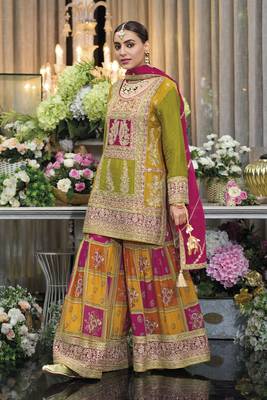 Mehendi embroidered chinon silk stitched salwar suit 3