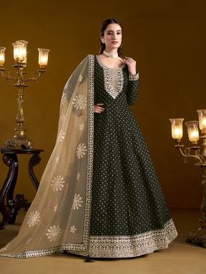 Black embroidered jacquard chanderi anarkali suit 1