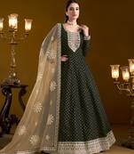 Black embroidered jacquard chanderi semi stitched anarkali suit